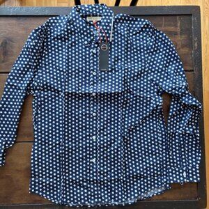 Far Afield Polka Dot Blue Shirt Sz 4 XL. NWT